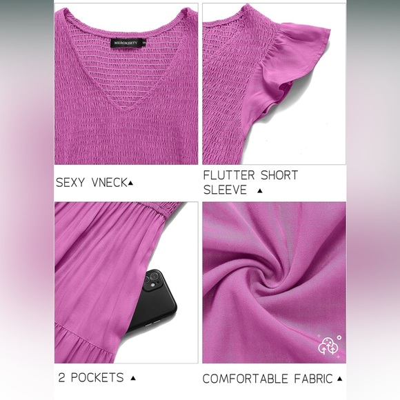 Flutter Sleeve Midi Dress Pink - Picture 3 of 7